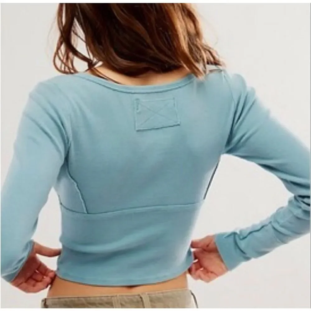 Free People We The Free Women's Lightning Long Sleeve Tee blue XS NEW